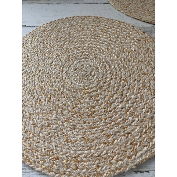 Set of two tan and gold round placemats - Picture 3 of 5